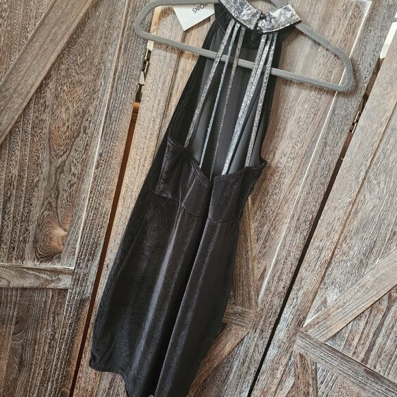 Yoins Black Sleeveless Cocktail Mini Dress‎ Size L 12 Velvet Stretch Glitter NWT - Picture 7 of 15